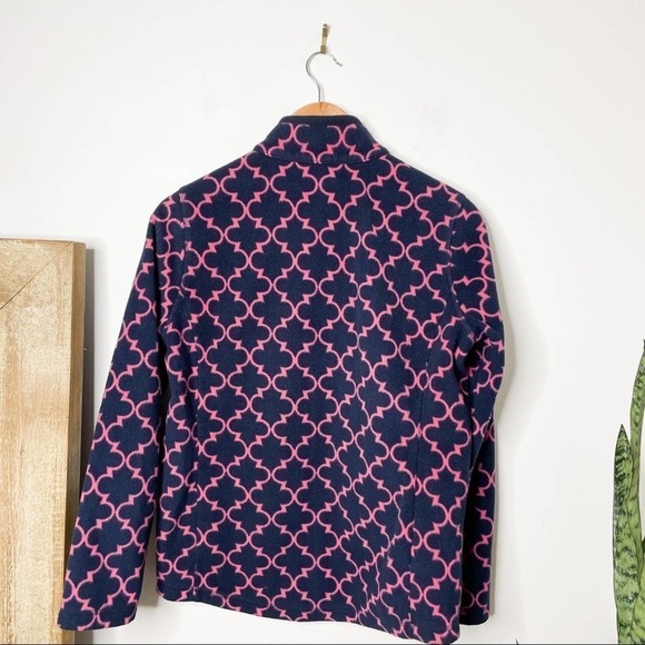 Talbots Trellis Print Full Zip Fleece Jacket/Coat in Navy/Pink Size M Medium - Picture 6 of 6